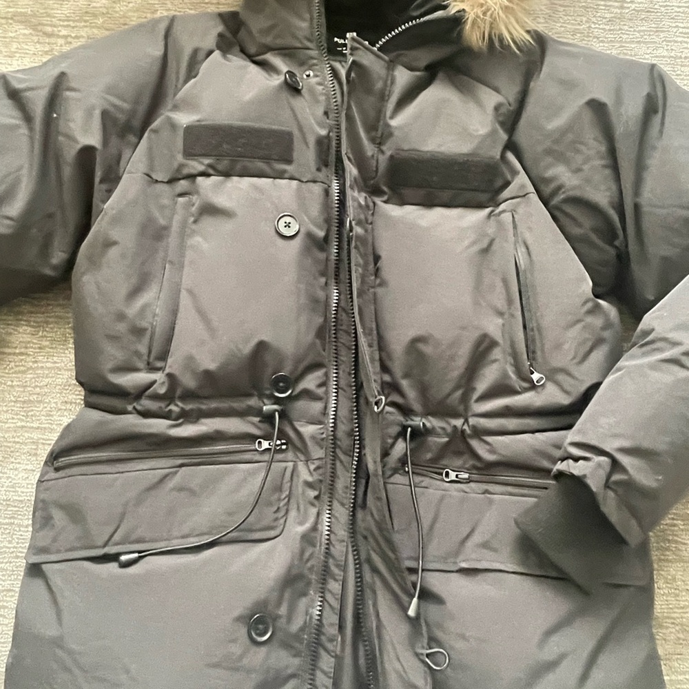 Pull&Bear Black Puffer Jacket with Fur Hood - Picture 5 of 5